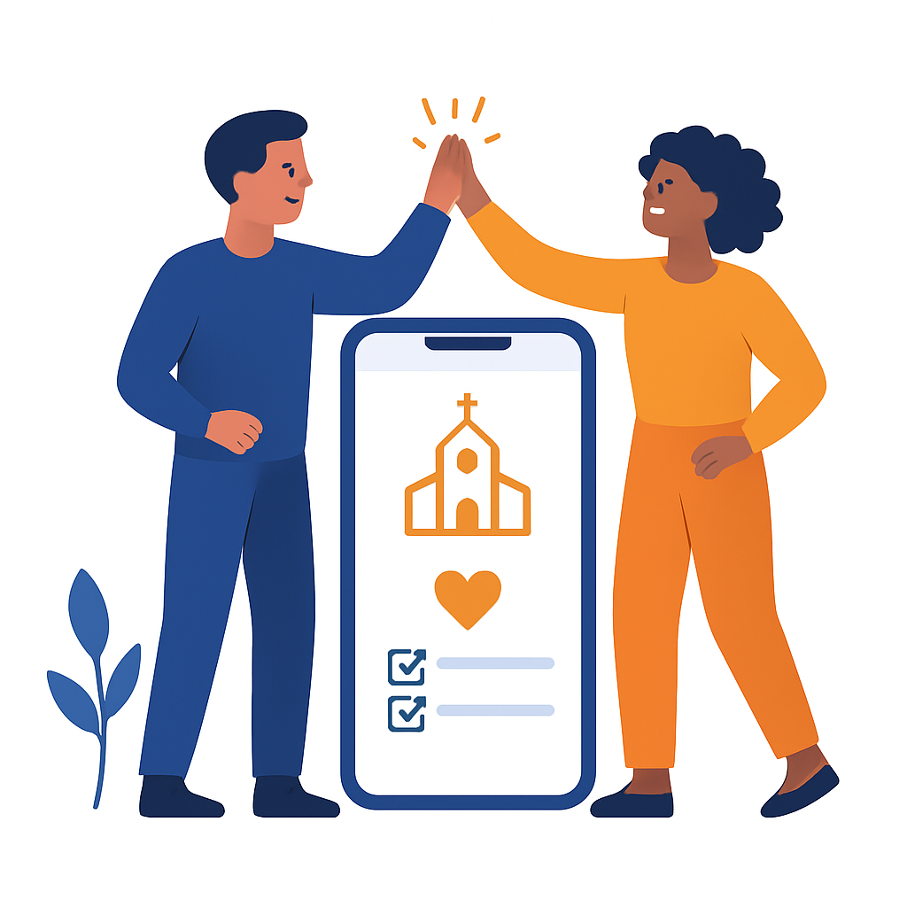 Two members connecting through the church community app